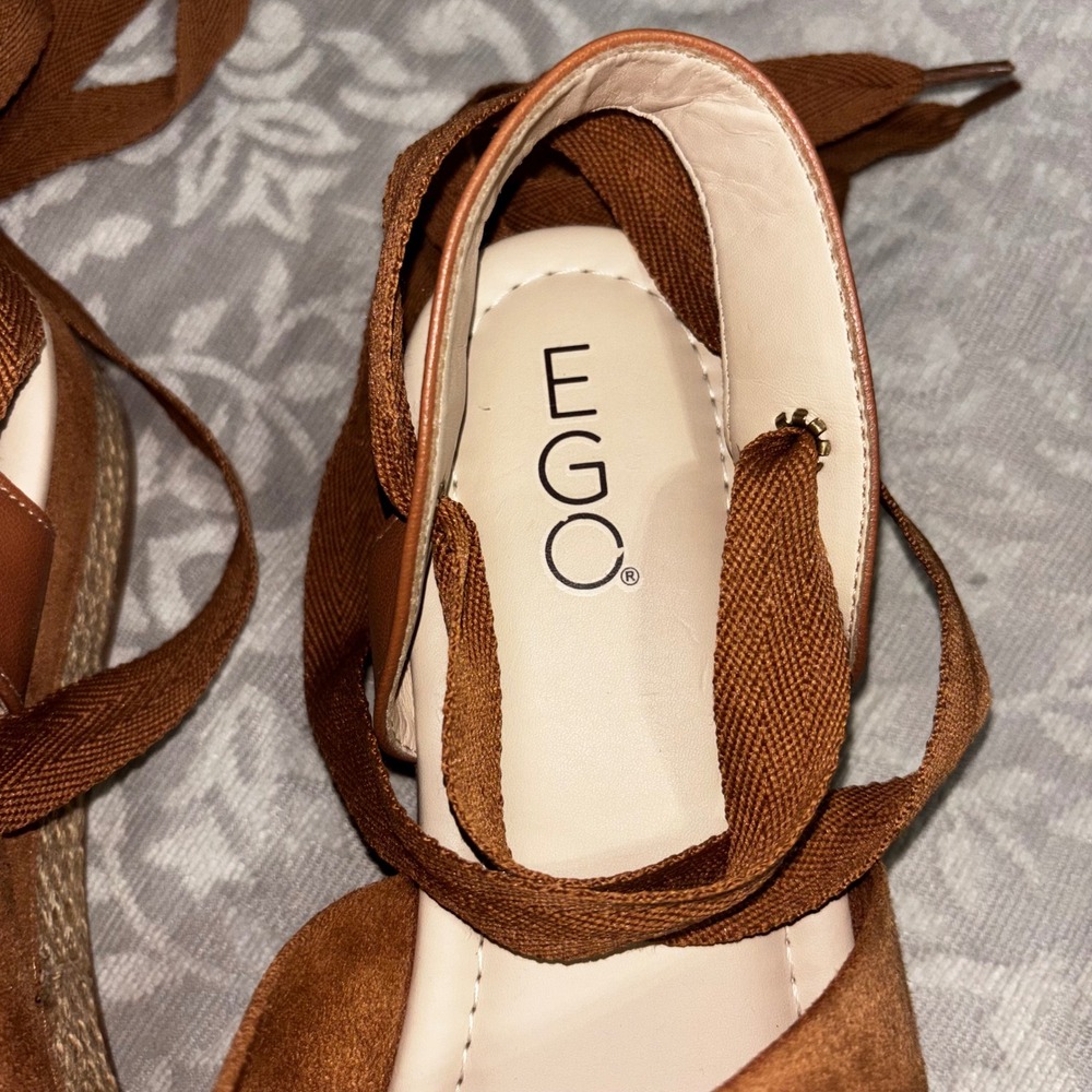 Ego Moleca Tan Faux Suede Platform Espadrille Lace Up Sandals - Picture 4 of 12